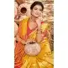Women Party Wear Saree Kanjivaram Silk Jacquard Mustard Plus Size