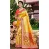 Women Party Wear Saree Kanjivaram Silk Jacquard Mustard Plus Size