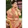 Women Party Wear Saree Cream Jacquard Kanjivaram Silk Plus Size