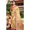 Women Party Wear Saree Cream Jacquard Kanjivaram Silk Plus Size