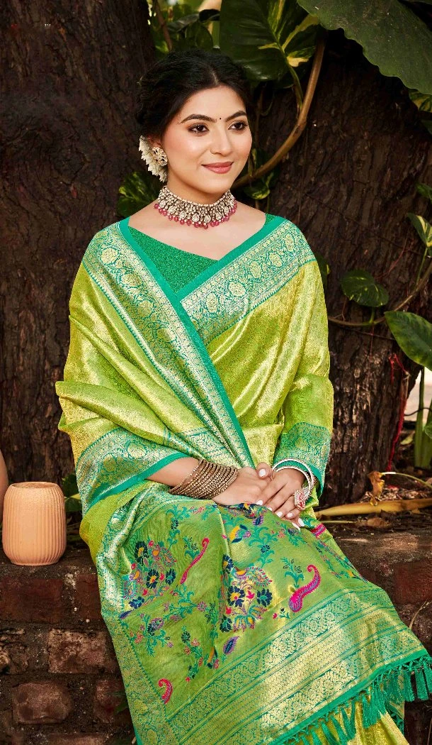 Women Party Wear Saree Jacquard Light Green Kanjivaram Silk - 13086210901