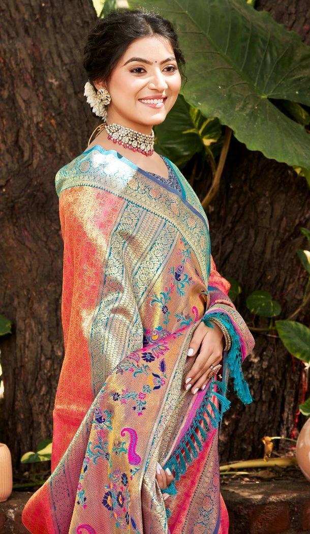 Women Jacquard Party Wear Saree Kanjivaram Silk Pink - 13086210902