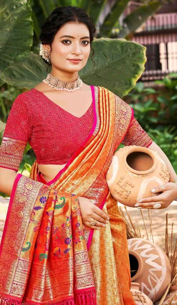 Women Party Wear Saree Kanjivaram Silk Jacquard Multi - 13086210903