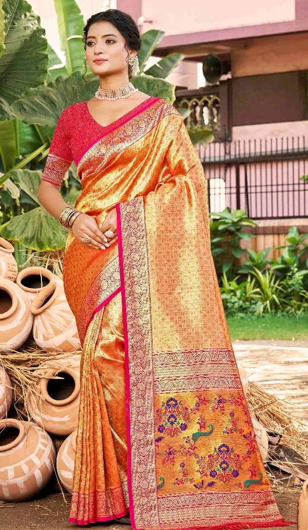Women Party Wear Saree Kanjivaram Silk Jacquard Multi - 13086210903