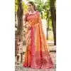 Women Jacquard Party Wear Saree Kanjivaram Silk Orange Plus Size