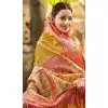 Women Party Wear Saree Jacquard Yellow Kanjivaram Silk Plus Size