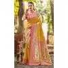 Women Party Wear Saree Jacquard Yellow Kanjivaram Silk Plus Size