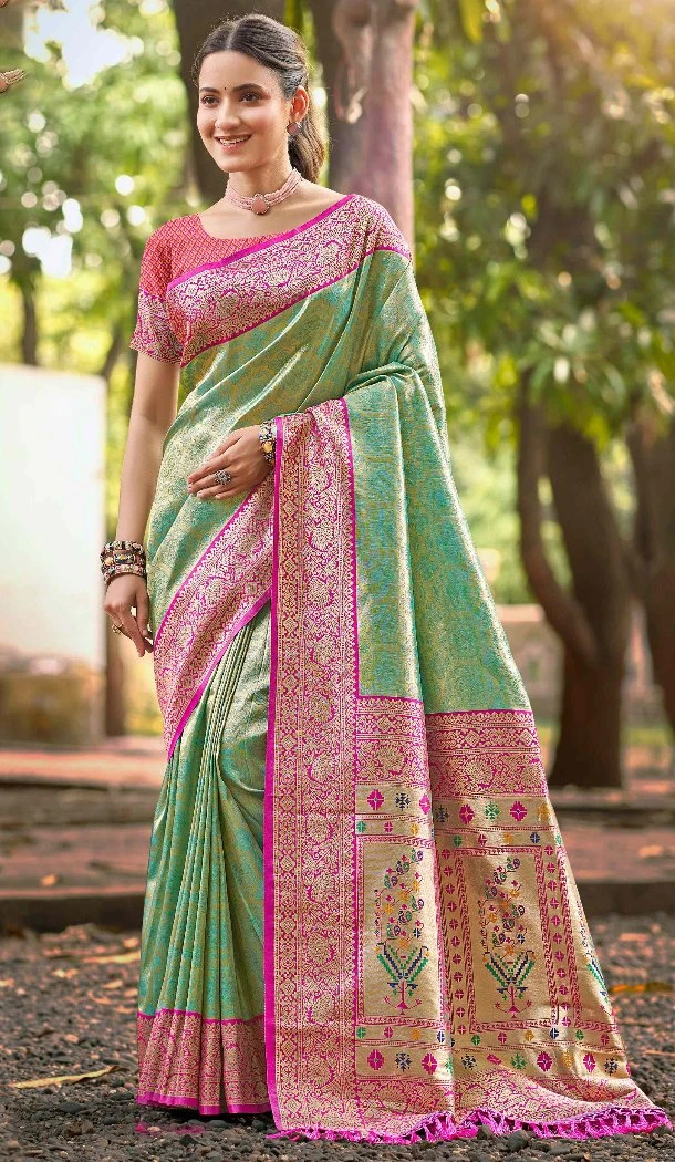 Women Multi Jacquard Kanjivaram Silk Party Wear Saree - 13090210924