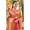 Women Kanjivaram Silk Jacquard Party Wear Saree Orange Plus Size