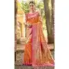 Women Kanjivaram Silk Jacquard Party Wear Saree Orange Plus Size