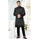 Women Art Embroidered Velvet Mens Wear Indo Western Black - 13092210935