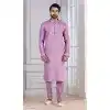 Men Purple Kurta Pajama Glame Cotton Sequence Work Plus Size