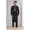Men Black Glame Cotton Sequence Work Kurta Pajama Plus Size