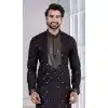 Men Black Glame Cotton Sequence Work Kurta Pajama Plus Size