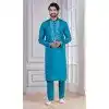 Men Kurta Pajama Glame Cotton Sequence Work Teal Blue Plus Size