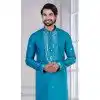 Men Kurta Pajama Glame Cotton Sequence Work Teal Blue Plus Size