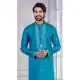 Men Kurta Pajama Glame Cotton Sequence Work Teal Blue - 13224211634