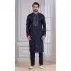 Men Glame Cotton Navy Blue Kurta Pajama Sequence Work Plus Size