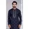 Men Glame Cotton Navy Blue Kurta Pajama Sequence Work Plus Size