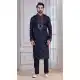 Men Glame Cotton Navy Blue Kurta Pajama Sequence Work - 13224211635