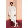 Men White Sequence Work Glame Cotton Kurta Pajama Plus Size