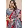 Women Party Wear Saree Pochampalli Silk Red Patola print Plus Size