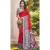 Women Party Wear Saree Pochampalli Silk Red Patola print Plus Size