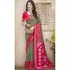 Women Patola print Pochampalli Silk Mhendi Green Party Wear Saree Plus Size