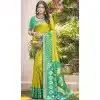 Women Patola print Party Wear Saree Pochampalli Silk Mustard Yellow Plus Size
