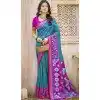 Women Blue Pochampalli Silk Patola print Party Wear Saree Plus Size