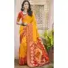 Women Patola print Yellow Pochampalli Silk Party Wear Saree Plus Size