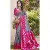 Women Party Wear Saree Pochampalli Silk Patola print Grey Plus Size