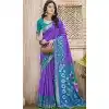 Women Party Wear Saree Violet Patola print Pochampalli Silk Plus Size