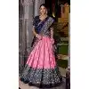 Women Light Pink Party Lehenga Choli Patola print Tussar Silk Plus Size