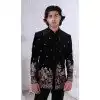 Men Wear Indo Western Black Velvet Embroidery Plus Size