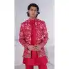 Men Embroidery on Silk Mens Wear Indo Western Hot Pink(Rani) Plus Size