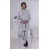 Men Wear Indo Western Foil Thread Work on Silk New Gray Plus Size