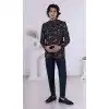 Men Wear Indo Western Peacock blue Embroidery on Silk Plus Size