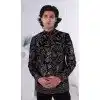 Men Jade Black Thread Sequence Work on Velvet Mens Wear Indo Western Plus Size