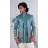 Men Wear Indo Western Sky Daman Sequence Embroidery On Silk Plus Size
