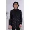 Men Daman Sequence Embroidery On Silk Mens Wear Indo Western Black Plus Size