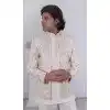 Men Wear Indo Western Cream Foil Thread Work on Silk Plus Size