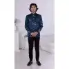 Men Peacock blue Embroidery Silk Mens Wear Indo Western Plus Size
