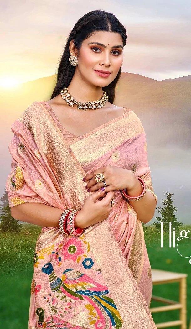 Women Jacquard Party Wear Saree Assam Silk Pink - 13267211882