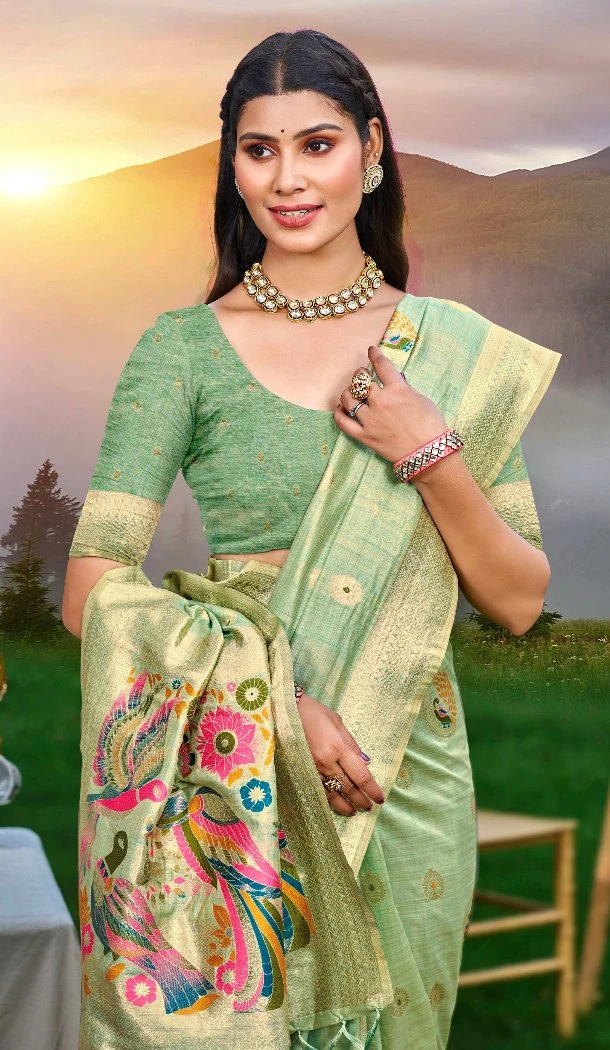 Women Assam Silk Jacquard Sea Green Party Wear Saree - 13267211884