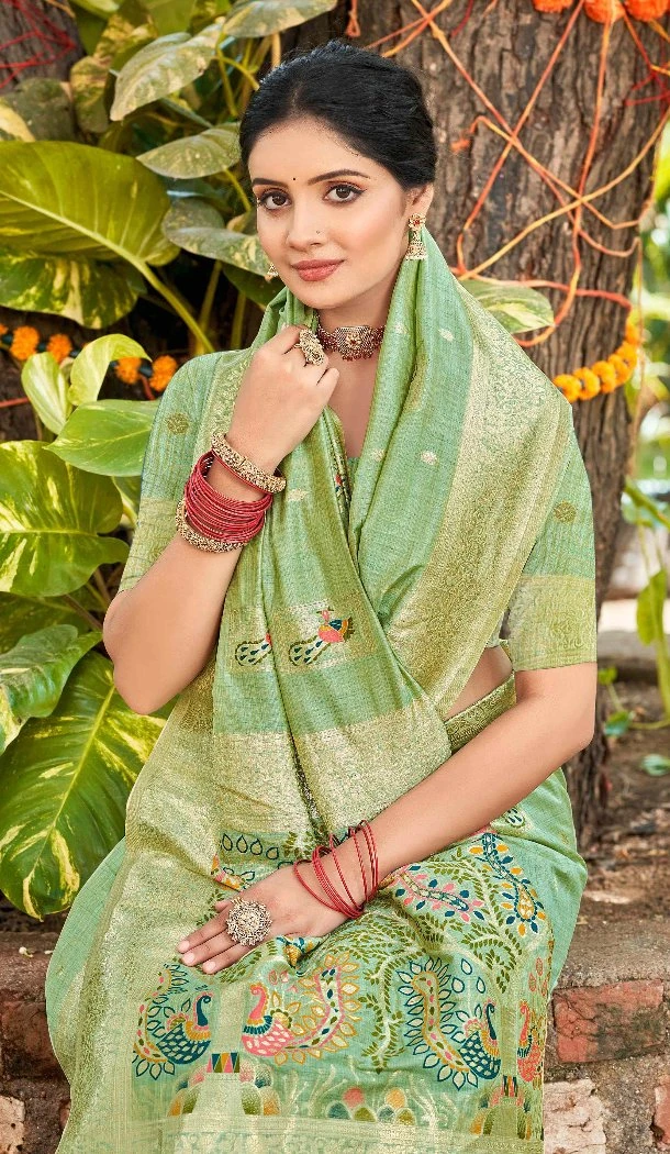 Women Jacquard Sea Green Party Wear Saree Assam Silk - 13268211888