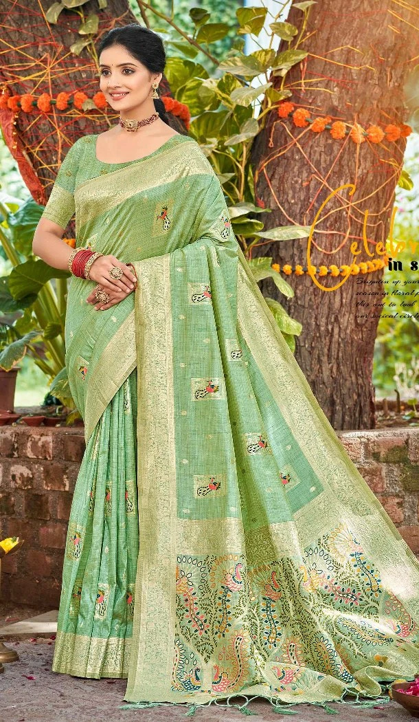 Women Jacquard Sea Green Party Wear Saree Assam Silk - 13268211888