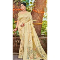 Women Assam Silk Jacquard Cream Party Wear Saree - 13268211892
