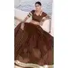 Women Pure Chanderi Party Wear Lehenga Choli Brown Embroidery Plus Size