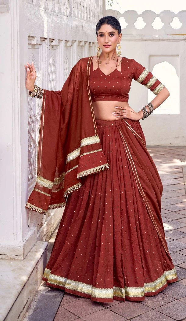 Women Embroidery Maroon Party Wear Lehenga Choli Pure Chanderi - 13270211902